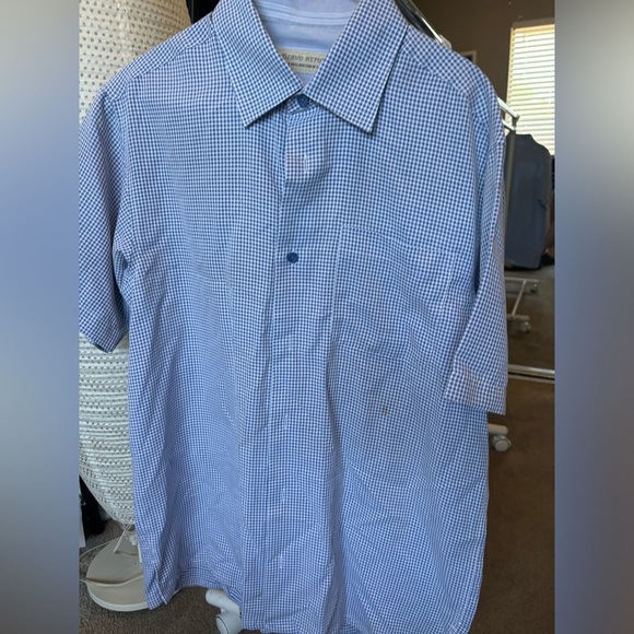 Island Republic Men’s Causal Button Up Shortsleeve Shirt Check Blue/white M - Picture 1 of 10